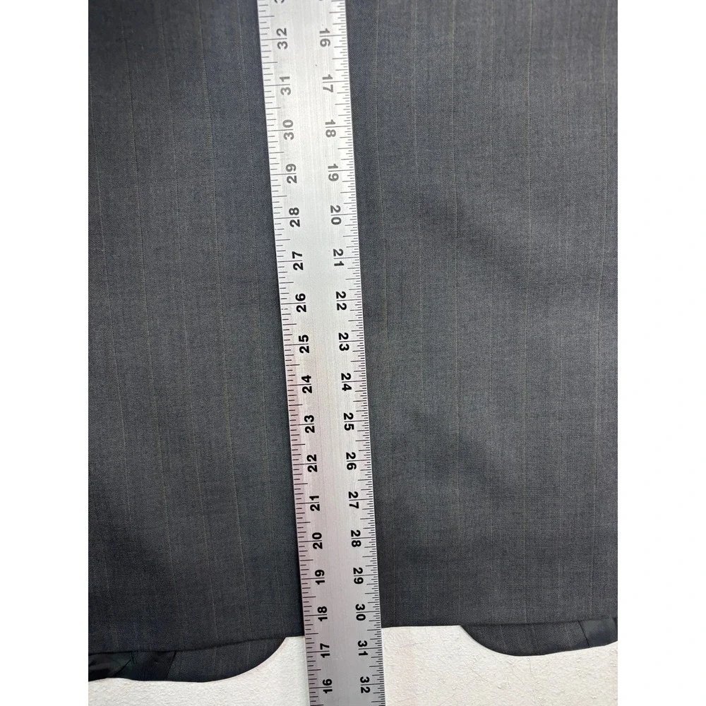 vtg 90s Hart Schaffner Marx 43R 36x30 Gray Stripe 2pc Pant Suit Wool USA Pleated